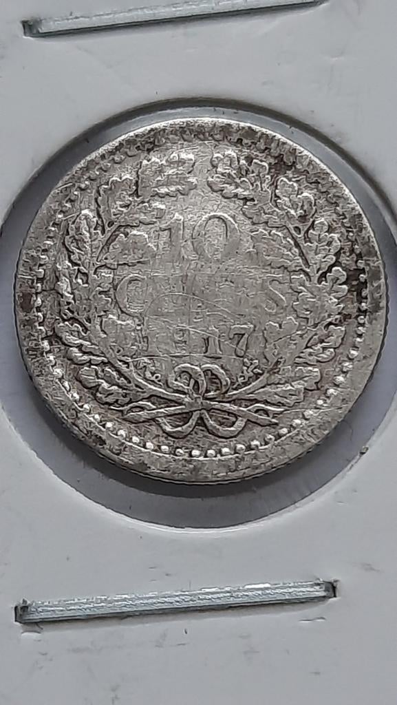 Nederland 10 cents 1917 (Zilver), Zilver, Ophalen of Verzenden, 10 cent, Koningin Wilhelmina