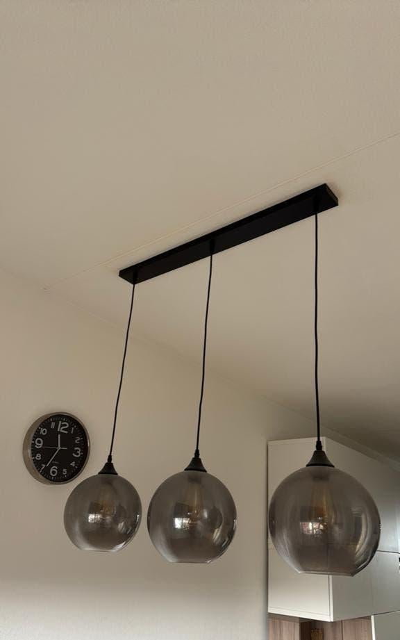 Dimehouse Hanglamp met 3 Smoke Glazen Bollen met lampen erin, Ophalen of Verzenden, Zo goed als nieuw, Glas, Minder dan 50 cm
