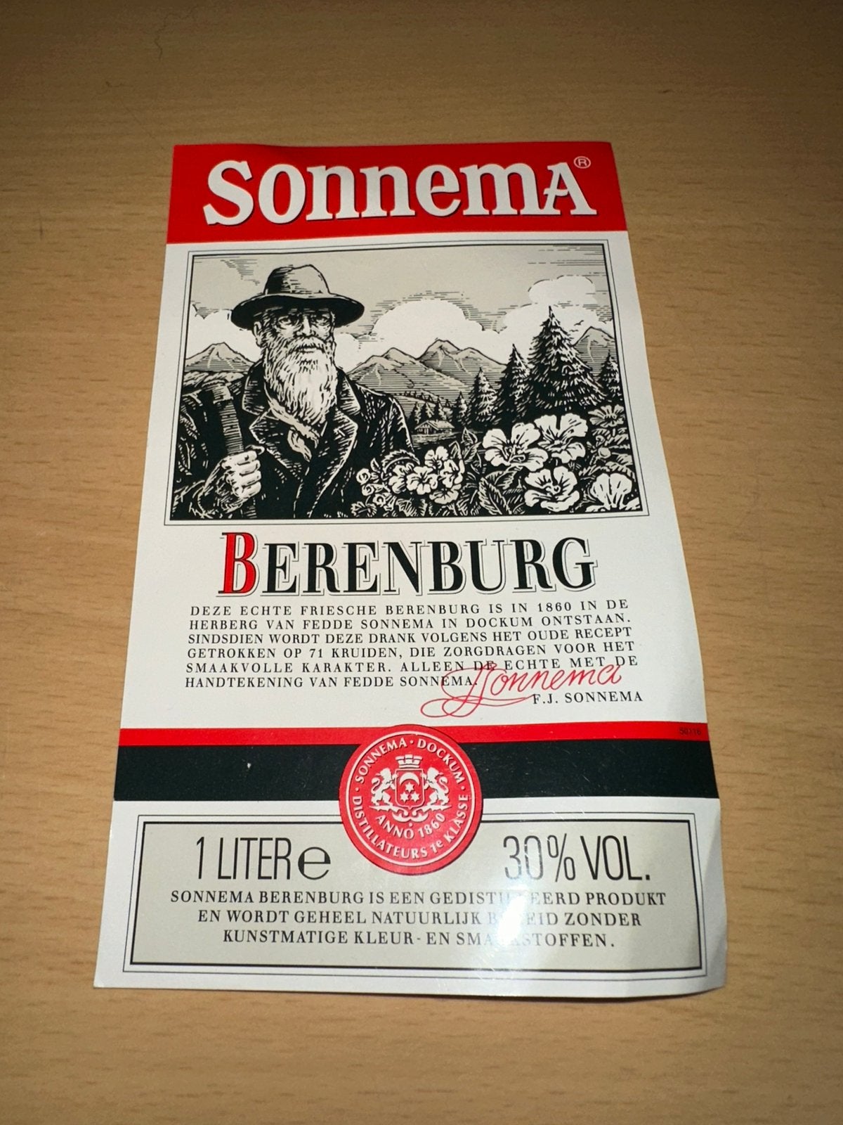Sonnema etiket 1 liter fles, Ophalen of Verzenden, Nieuw