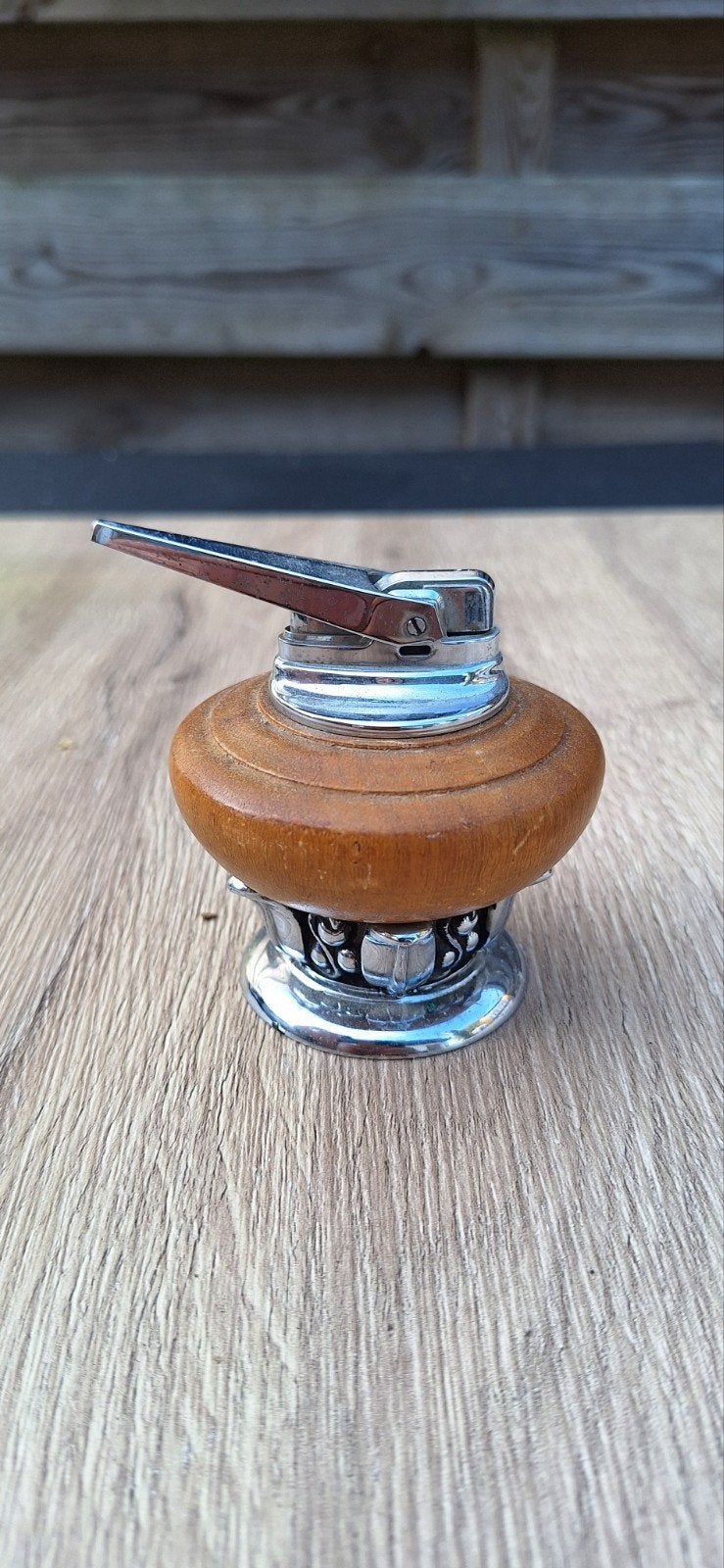 Vintage Ronson Tafelaansteker - Hout en Chroom, Verzamelen, Ophalen, Gebruikt, Aansteker