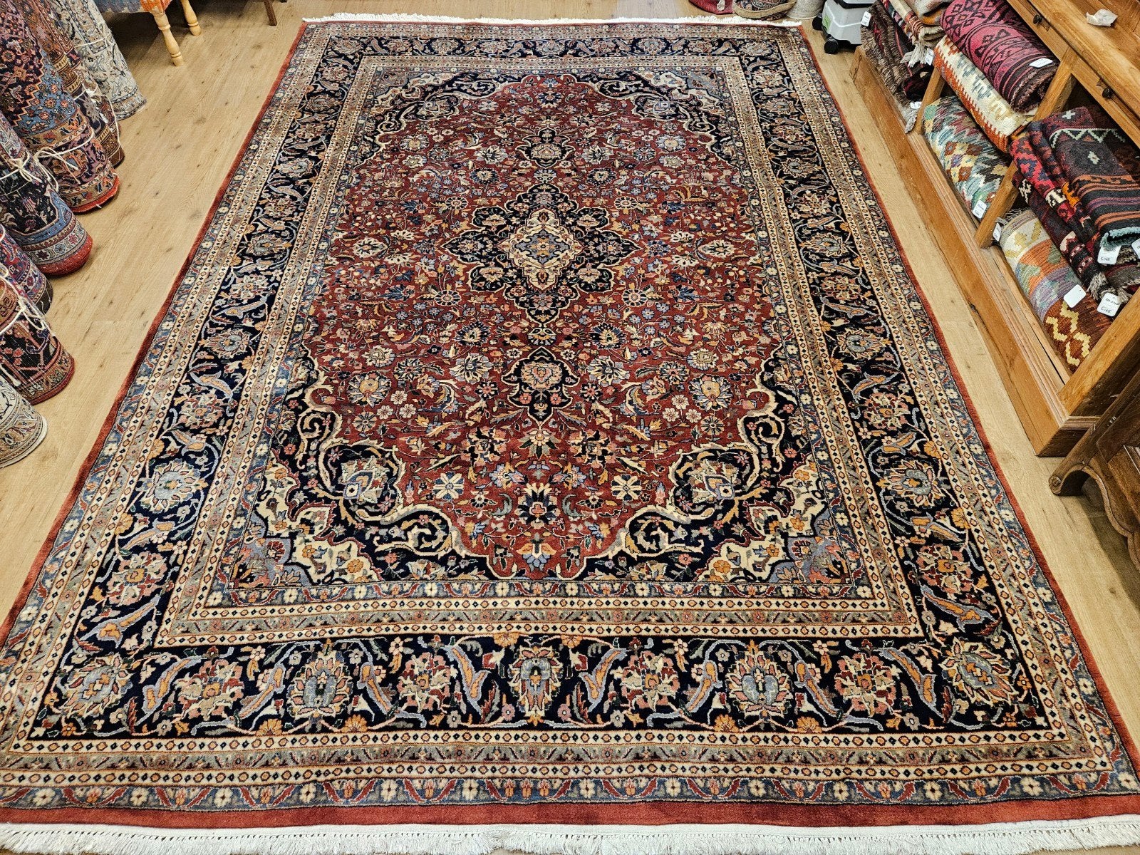 Vintage handgeknoopt oosters tapijt kashan 382x255, Info@SlatsAntiek.nl, Tweedehands, Perzisch, 200 cm of meer