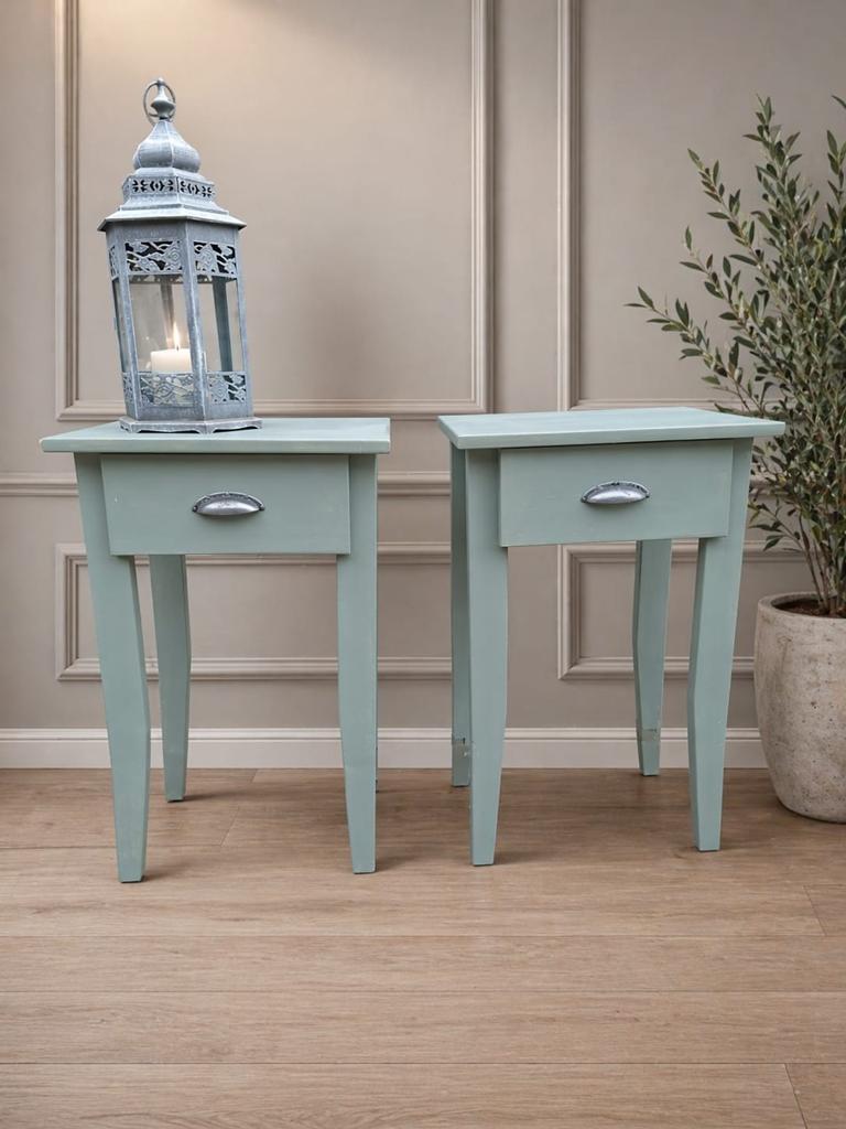 Set van 2 groene houten nachtkastjes met lade en plank, Ophalen of Verzenden