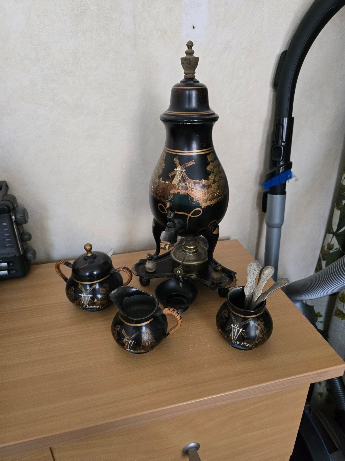 Antieke Samovar met theeservies - Zwart met goud, Antiek en Kunst, Ophalen