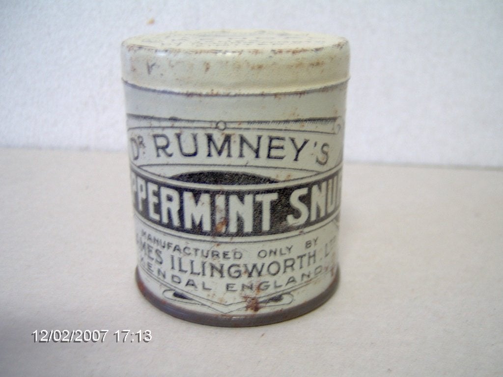 Oud blikje Dr. Rumney's Peppermint Snuff James Illingworth., Verzamelen, Ophalen of Verzenden, Gebruikt, Overige