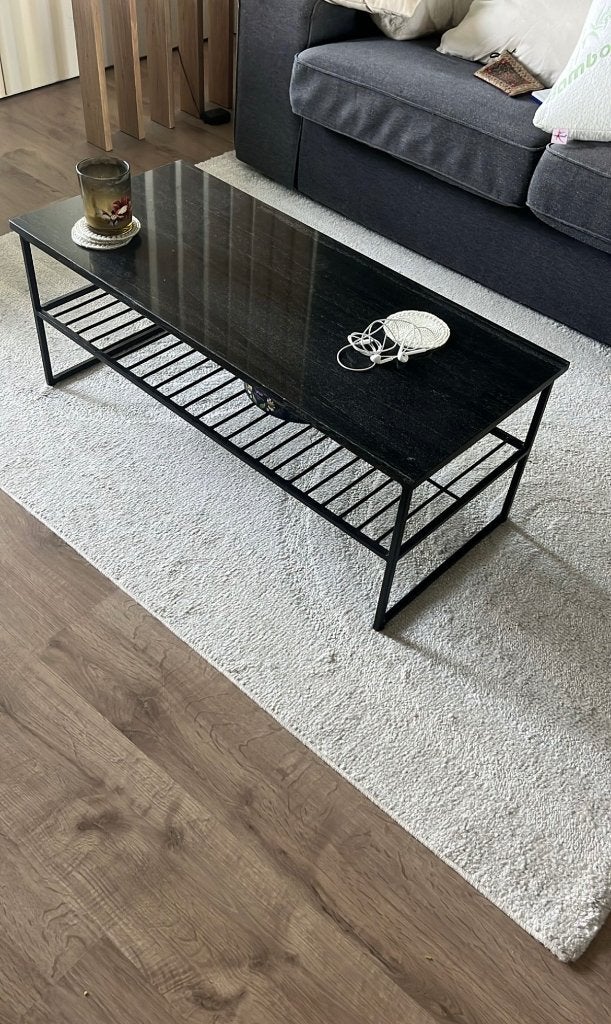 Zwarte salontafel met metalen frame en marmer blad, Ophalen, Minder dan 45 cm, Gebruikt, Modern industrieel