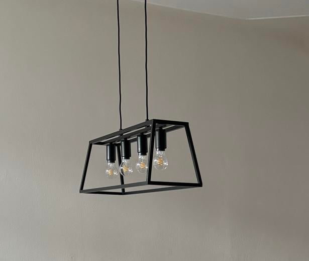 Felsisk Hanglamp Zwart Metaal met 4 Lichtpunten, Huis en Inrichting, Lampen | Hanglampen, Ophalen, Zo goed als nieuw, Metaal, Minder dan 50 cm