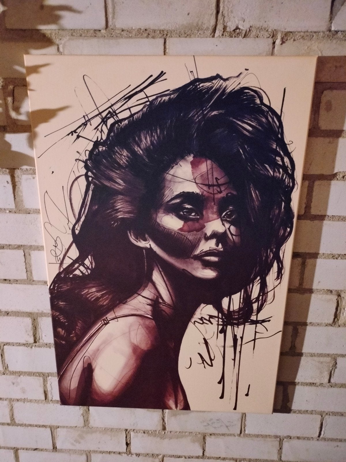 Mooi Vrouwen Portret Kunst op Canvas - 90x60 cm, Antiek en Kunst, Ophalen of Verzenden, Handgeschilderd, Gemengde techniek, Portret