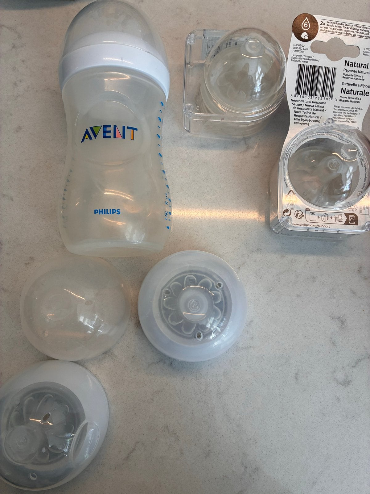 Philips Avent Babyfles met spenen en reserve dop, Gebruikt, Inclusief flessen, Babyfles, Philips Avent