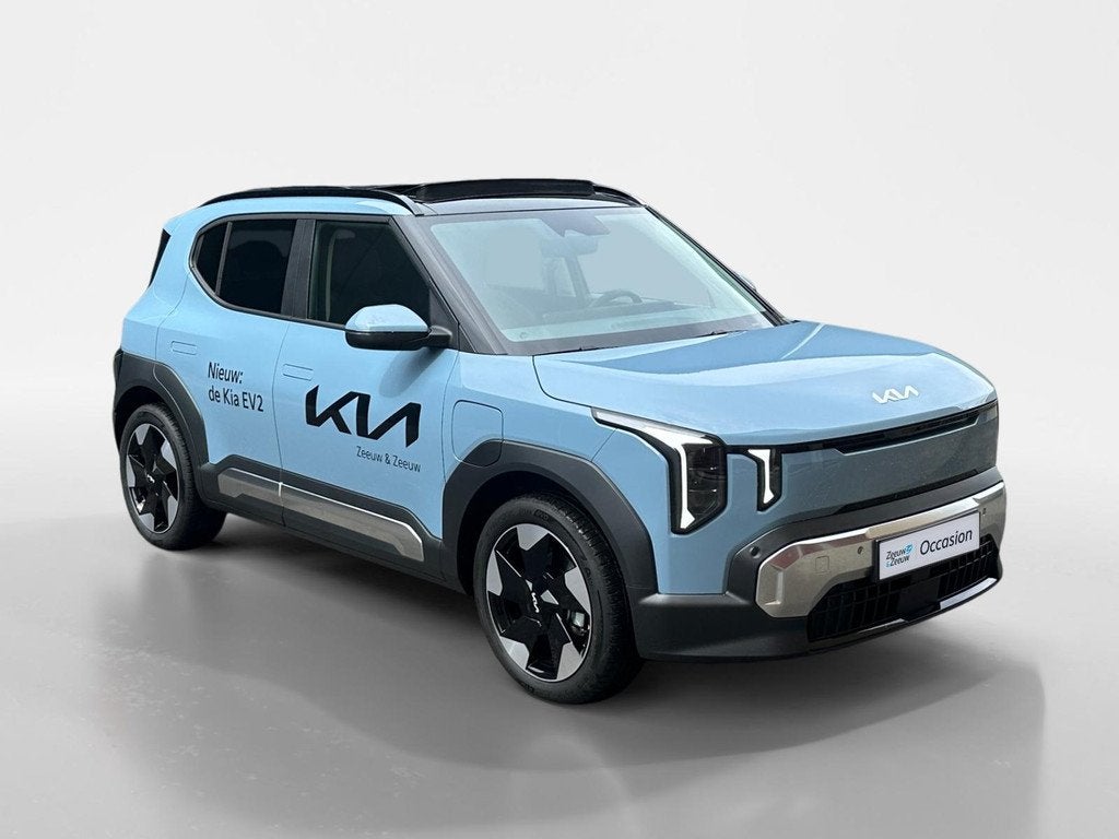 Kia EV2 Plus Advanced 42.2 kWh Demo | panorama dak | Harman, Auto's, Kia, 12 maanden, Stof, Blauw, Grijs