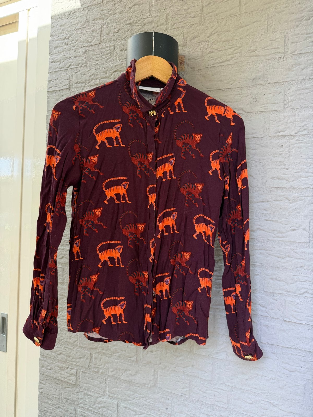 Fabienne Chapot Blouse met Apenprint - Maat S, Kleding | Dames, Ophalen of Verzenden, Zo goed als nieuw, Maat 36 (S), Paars