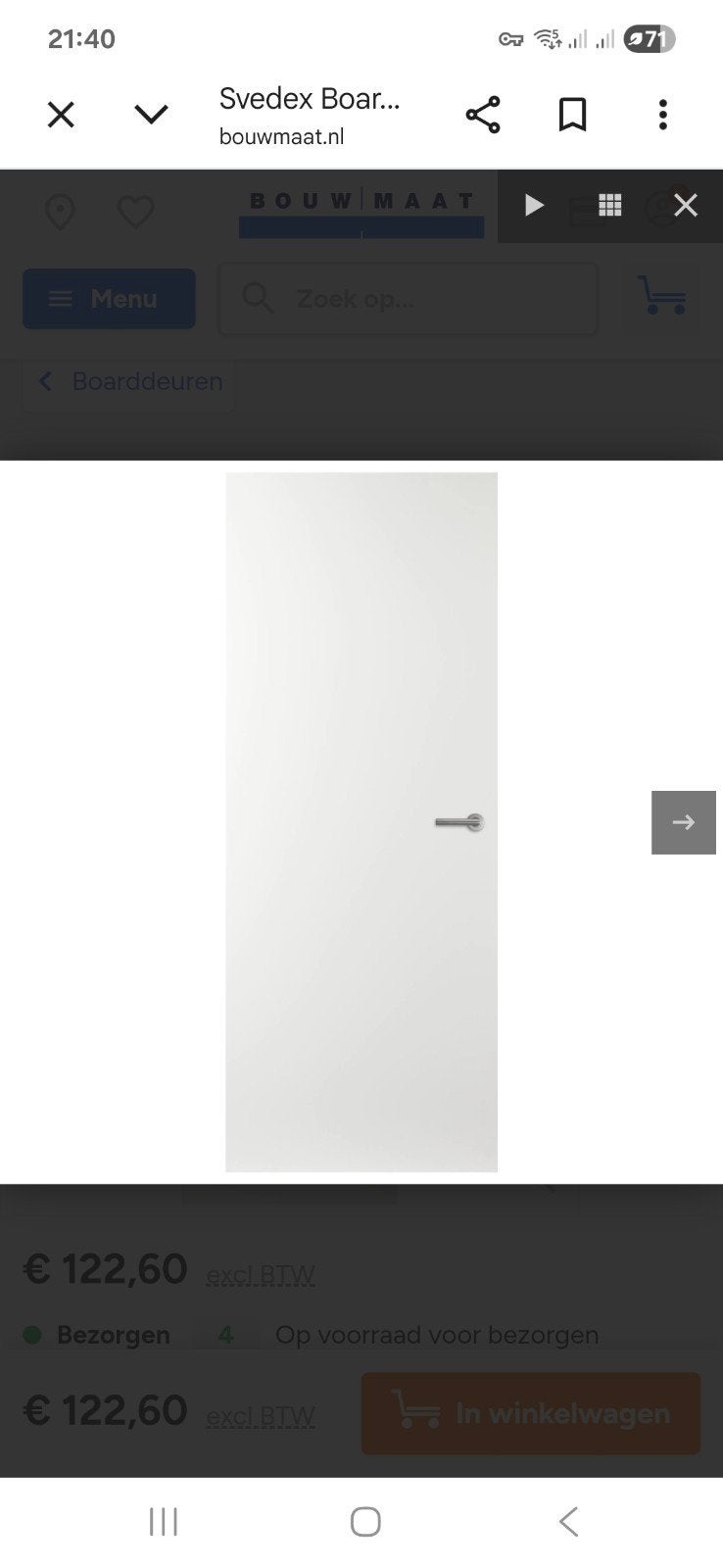 Svedex Opdekdeur Gebroken Wit Alpine Wit 93x231,5 cm, Doe-het-zelf en Verbouw, Deuren en Horren, Ophalen, Zo goed als nieuw, Binnendeur