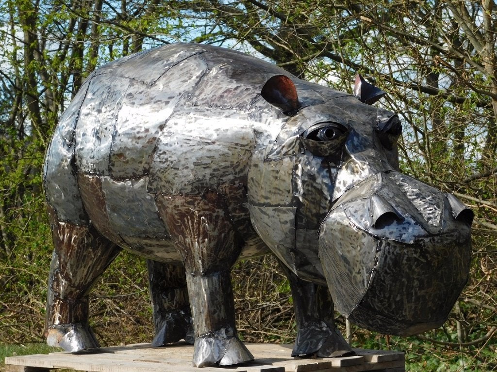 Nijlpaard ''Nilo'' XXL - 105 x 190 cm - Handgemaakt & Uniek, Antiek en Kunst, Ophalen of Verzenden