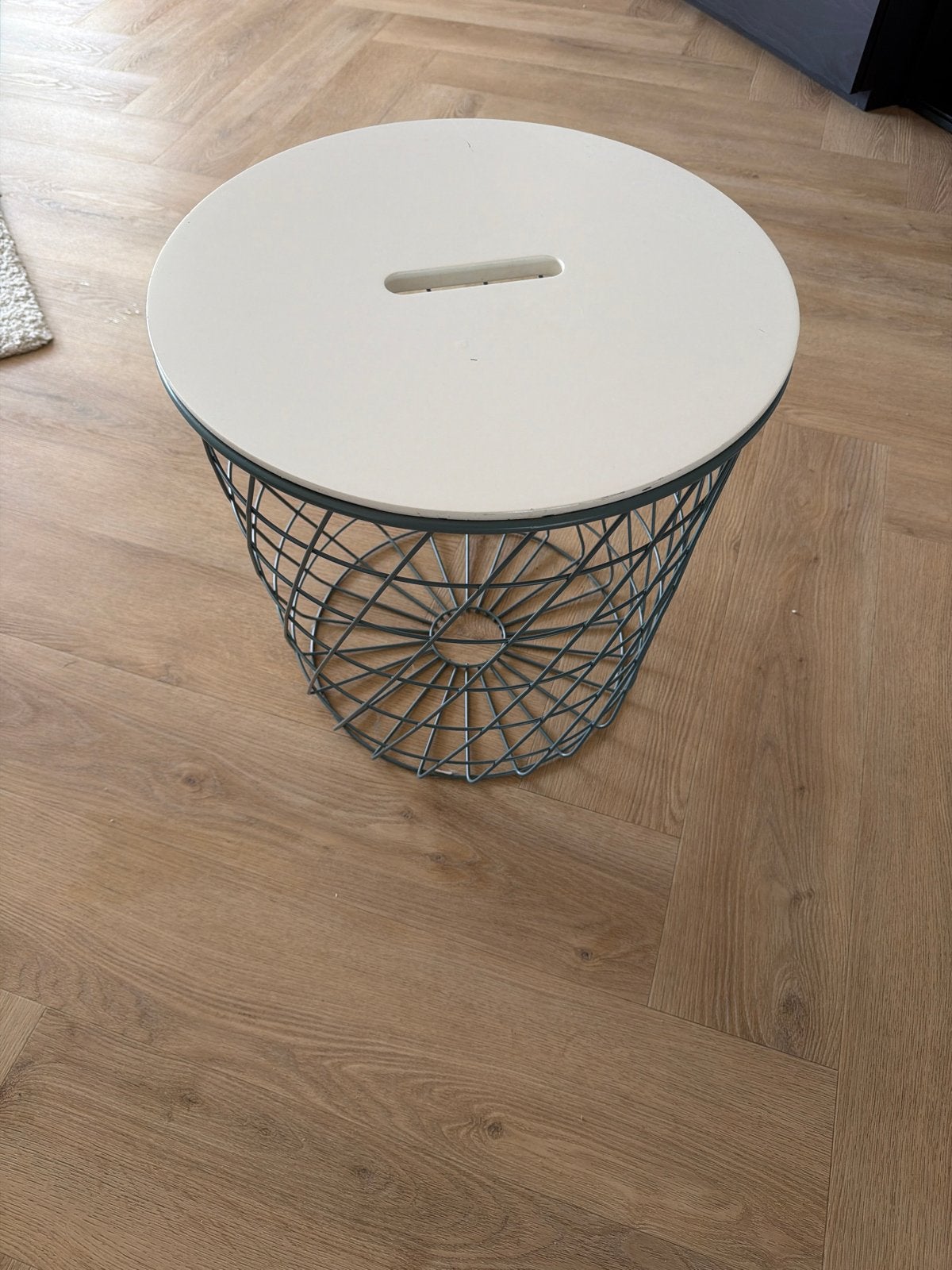 2x IKEA Draadmand bijzettafel met houten deksel, Ophalen, Gebruikt, Wit, Metaal