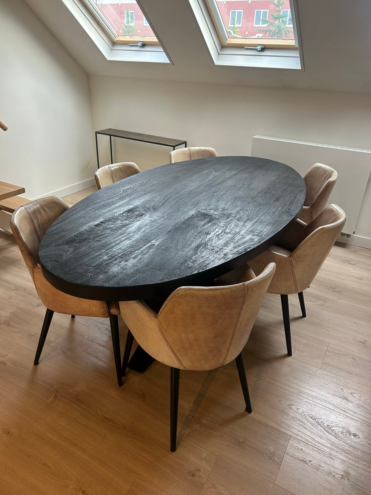 Ovale eetkamer tafel 220x110 - Zwart mangohout, Ophalen, 100 tot 150 cm, 200 cm of meer, Zo goed als nieuw