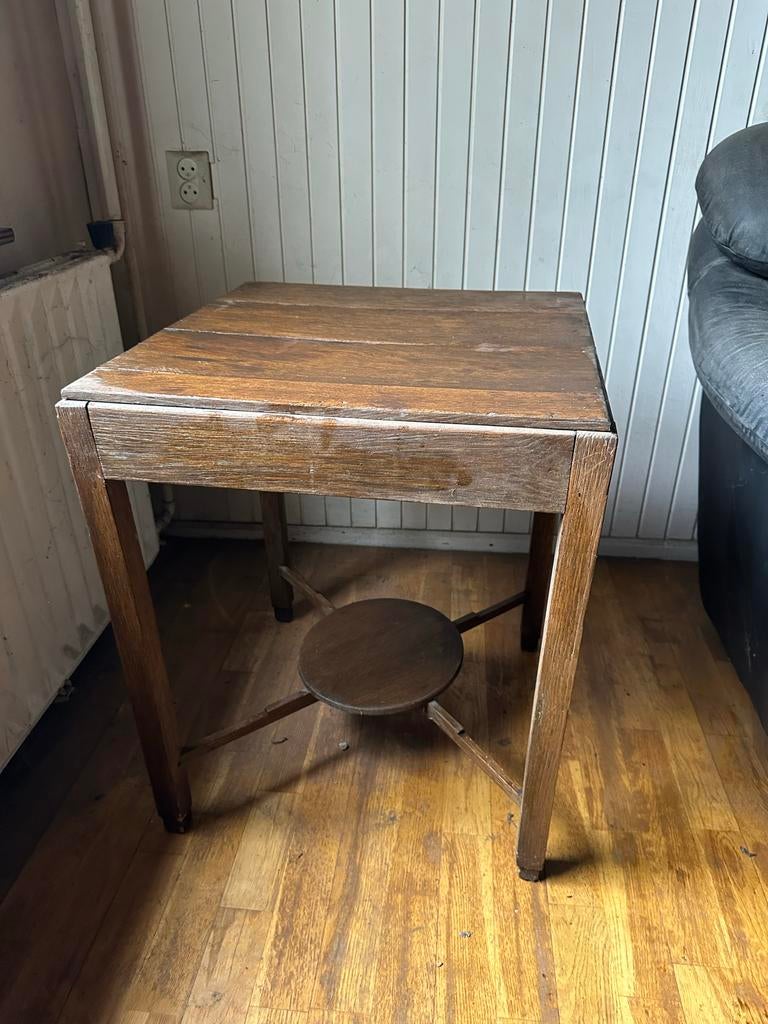 Vintage houten vierkante bijzettafel tafel - Nostalgisch, Ophalen, Gebruikt, Vierkant, Hout