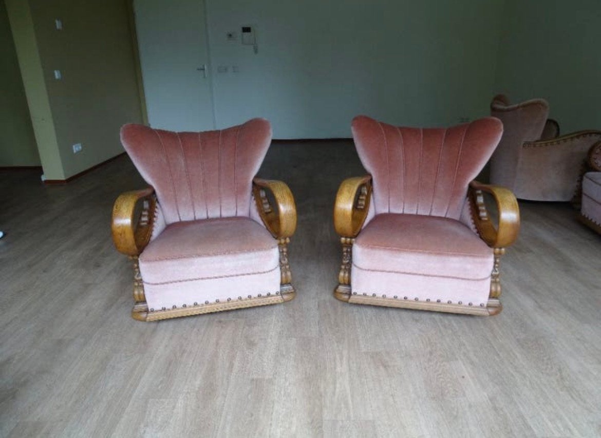 2 Art Deco fauteuils | open leuning | oudroze velours, Antiek en Kunst, Antiek | Meubels | Stoelen en Banken, Ophalen
