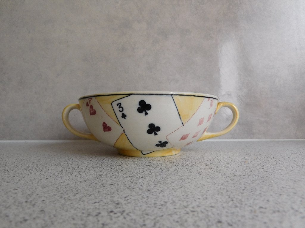 Vic's Handpainted Soepkom met Kaartmotief, Overige merken, Keramiek, Ophalen of Verzenden, Zo goed als nieuw