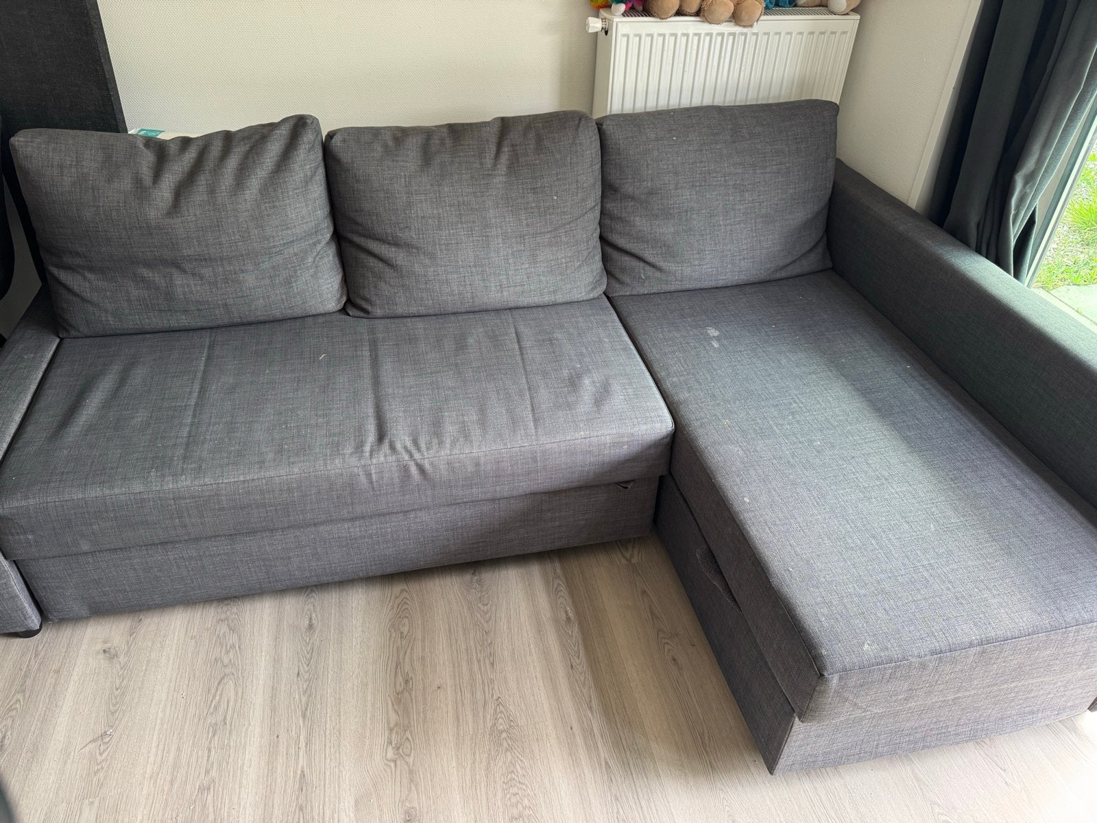 IKEA FRIHETEN hoekbank/slaapbank - Skiftebo donkergrijs, Ophalen, Gebruikt, Tweepersoons, Overige maten