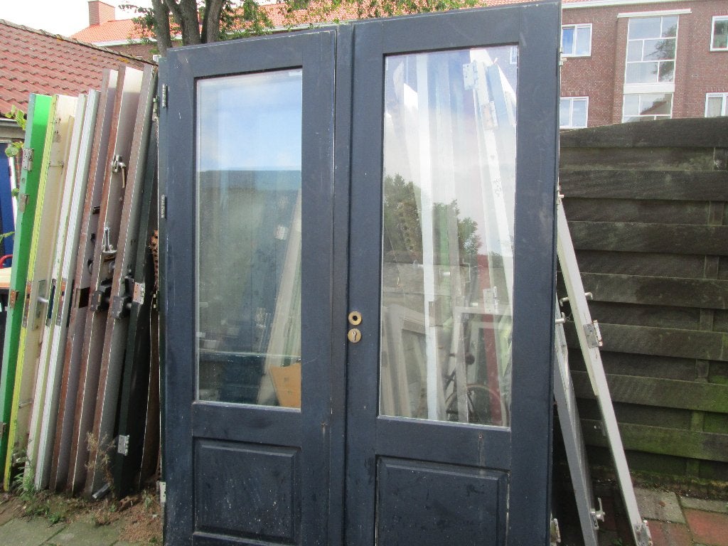 Openslaande Tuindeuren / 211,5 x 150 x 5,5 /Dubbel glas / HH, Doe-het-zelf en Verbouw, Gebruikt, Deurkozijn, 150 tot 225 cm, Hout