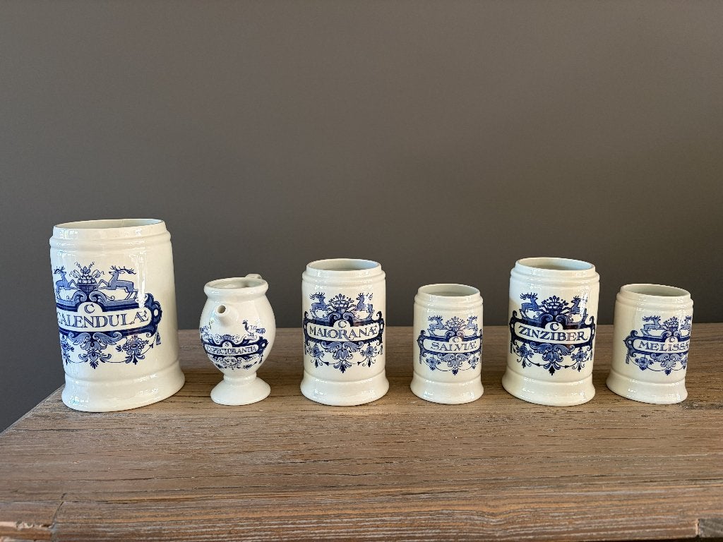 De Schoonhoven Herten &Pauwen serie 6-delig Apothekerspotten, Ophalen