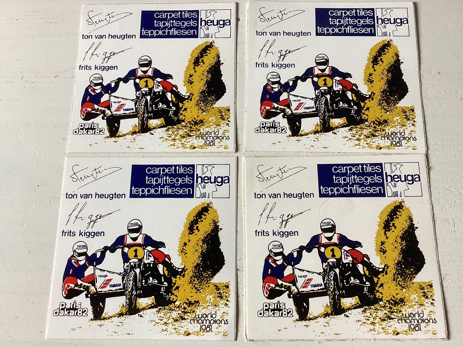 4 stickers Zijspan Van Heugten/Kiggen Paris Dakar 82, Verzenden, Zo goed als nieuw, Sport
