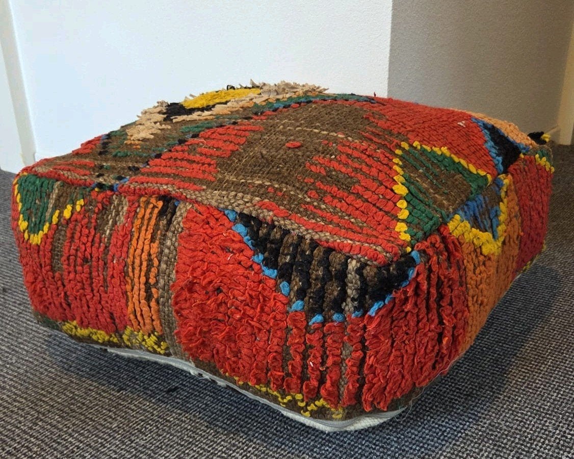 Kleurrijk Marokkaans vloerkussen/poef, Minder dan 50 cm, Gebruikt, Rond, Minder dan 50 cm