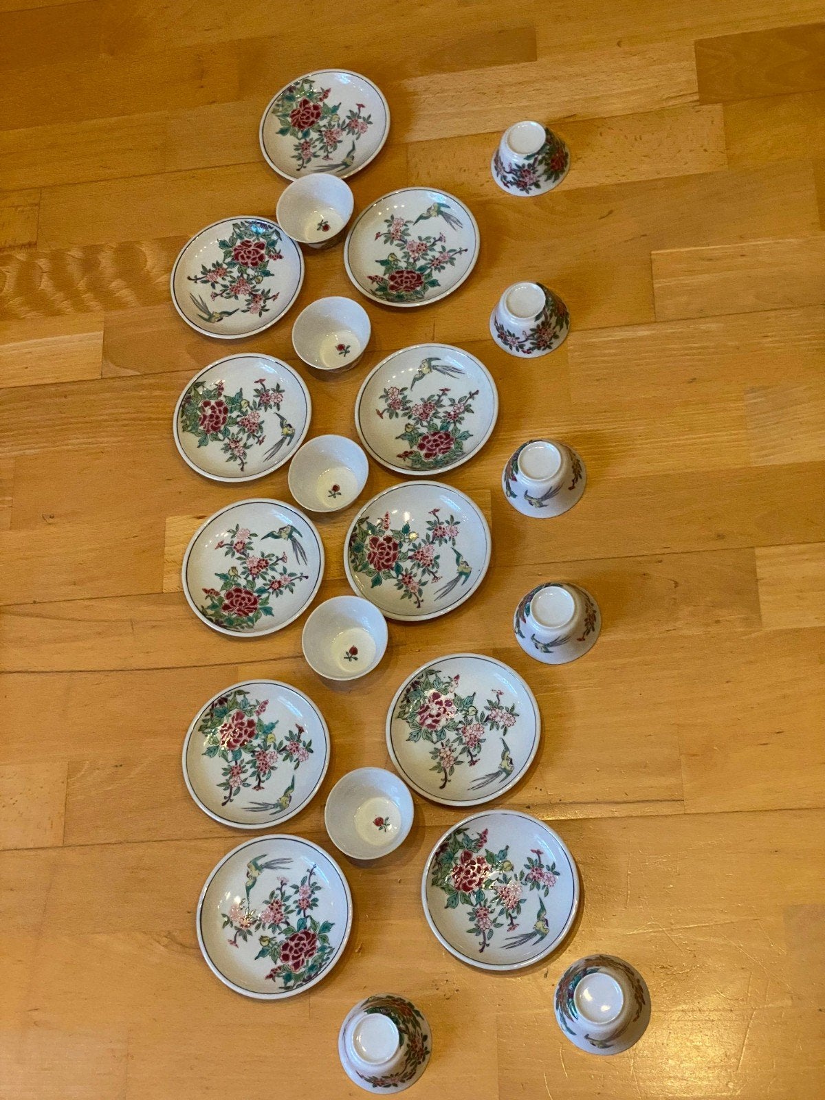 chinees porselein kop en schotel set 11 delig vintage, Ophalen