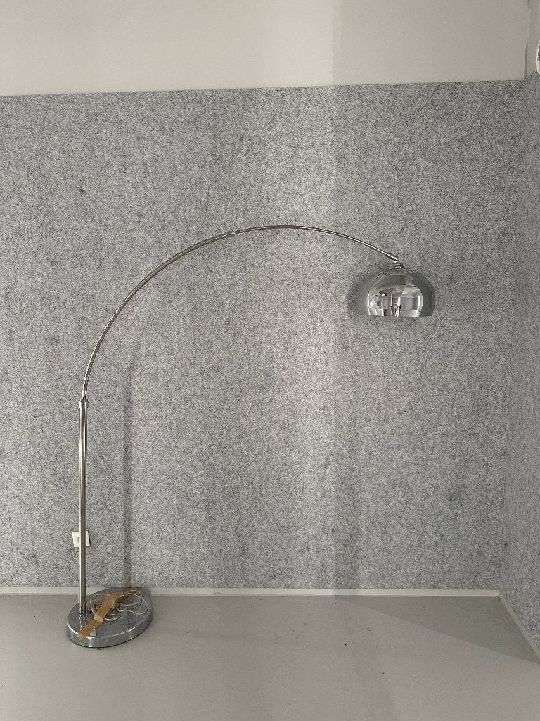 Booglamp met retro bol van Lumidora volledig chrome, Ophalen, Gebruikt, E27 (groot), Metaal