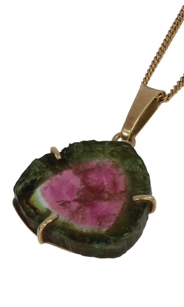 Toermalijn edelsteen 14k gouden ketting hanger uniek dames, Voordeelsieraden, Verzenden, Zo goed als nieuw, Info@voordeelsieraden.nl