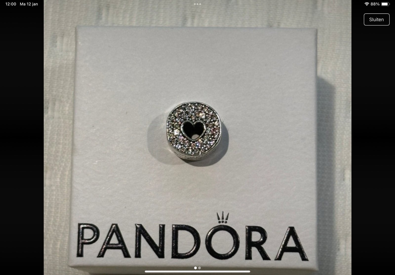 Pandora Bedel Hartje met zirkonia, Verzenden, Zo goed als nieuw, Zilver, Pandora