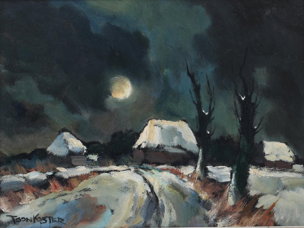 Toon Koster(1913)Olieverf Board "Landschap in Maanlicht" Ges, Paneel, Ophalen of Verzenden, Landschap, Olieverf