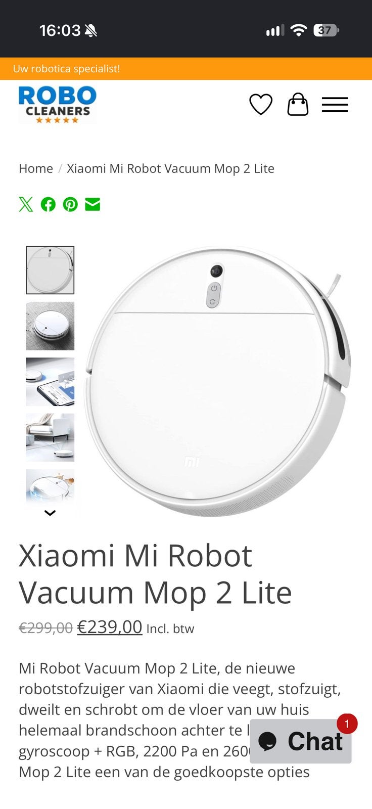 Foto 2 van Robotstofzuiger/dweil - Zo goed als nieuw, inclusief accesso