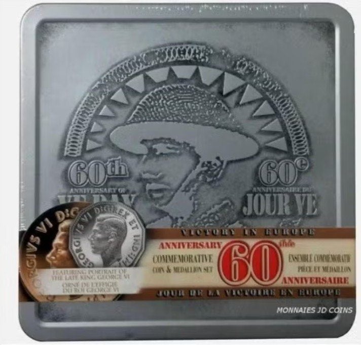Canada-2005-60th-Anniversary-of-VE-Day-Proof-5-cent-and-Med, Verzenden, Noord-Amerika, Setje, Zilver