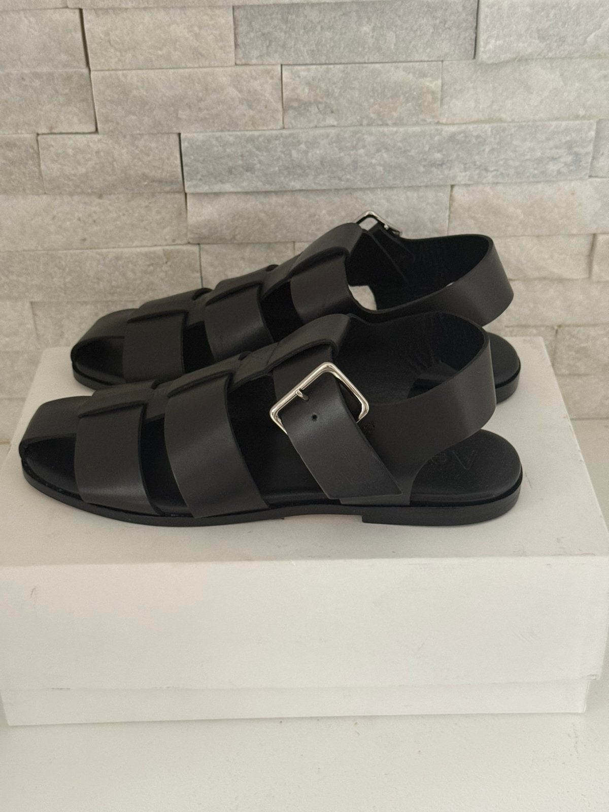 Nieuw: Aeyde Whit Leren Gladiatorsandalen - Zwart - Maat 39, Aeyde, Zwart, Nieuw, Sandalen of Muiltjes