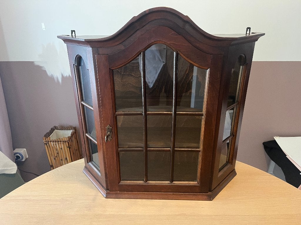 Miniatuur glazen houten kastje donkerbruin, Ophalen