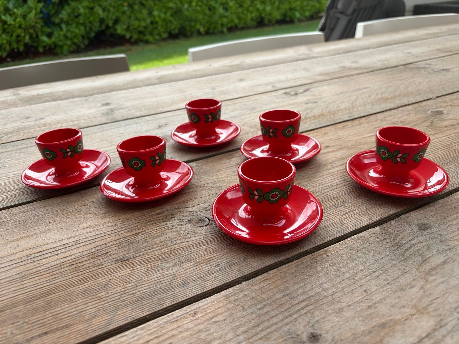 Set van 6 Vintage Rode Eierdopjes (Emsa), Kunststof, Gebruikt, Overige merken, Overige typen