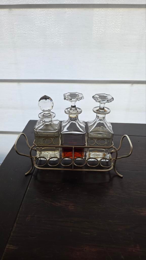 Vintage like zilveren karaf set met 3 karaffen en houder, Ophalen of Verzenden