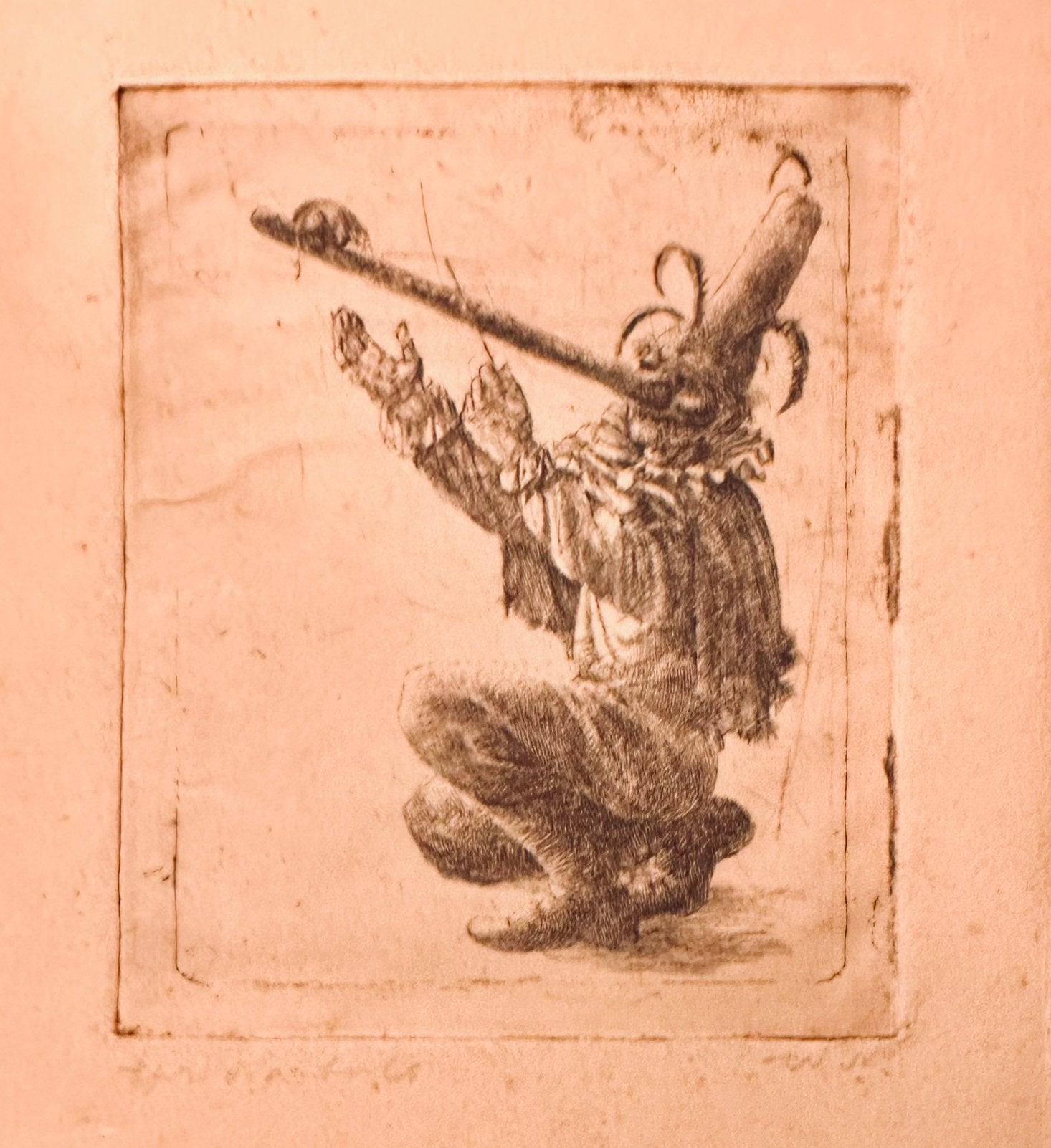 Pinocchio: Ets, Epr. d’ Artiste,monogram onleesbaar vm Kuijk, 10 cm, 8 cm, Blanco verso, 1950 - 1999