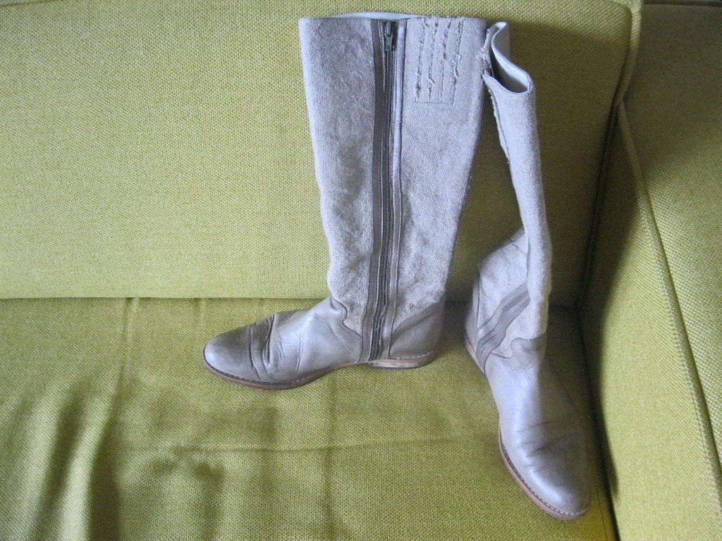 Fred de la bretoniere canvas/leren laarzen:mt 39 (zie info), Hoge laarzen, Beige, Ophalen of Verzenden, Gedragen