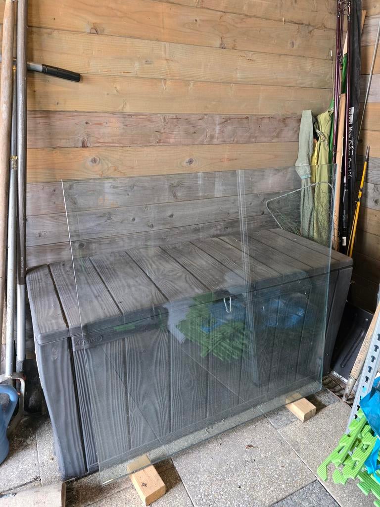 Glasplaat 90x90 cm, 1.5cm dik met klein hoekje eraf, Ophalen, Gebruikt, 80 tot 120 cm, 80 tot 120 cm