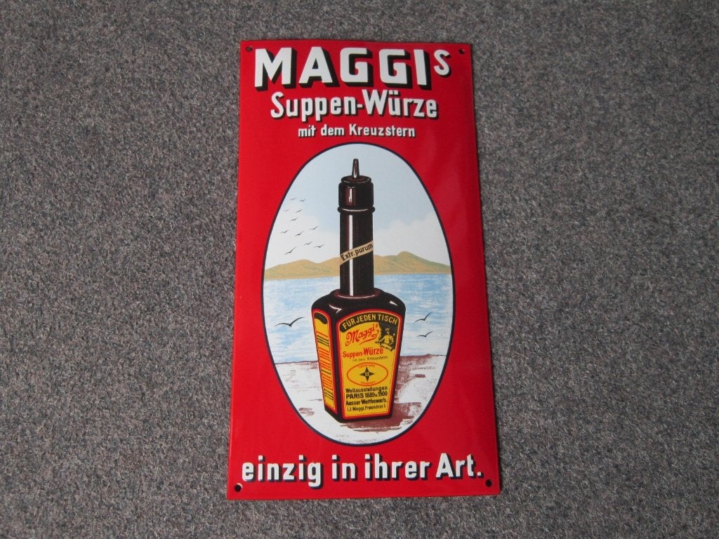 MAGGI EMAILLE RECLAMEBORD, Ophalen, Zo goed als nieuw, Reclamebord