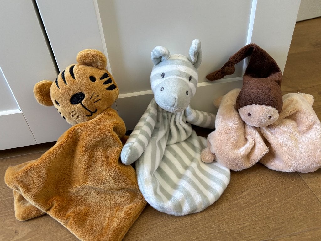 Drie zachte babyknuffels, Ophalen, Zo goed als nieuw, Knuffeldoekje