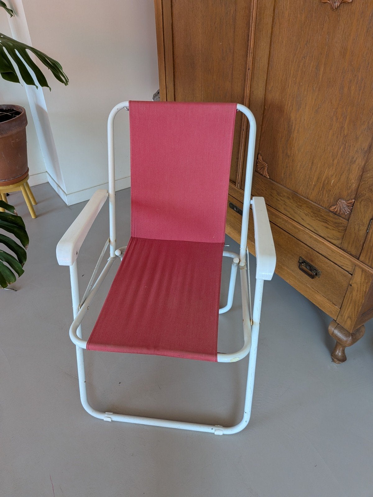 Lichtrode campingstoel retro stijl, Ophalen, Gebruikt, Kunststof