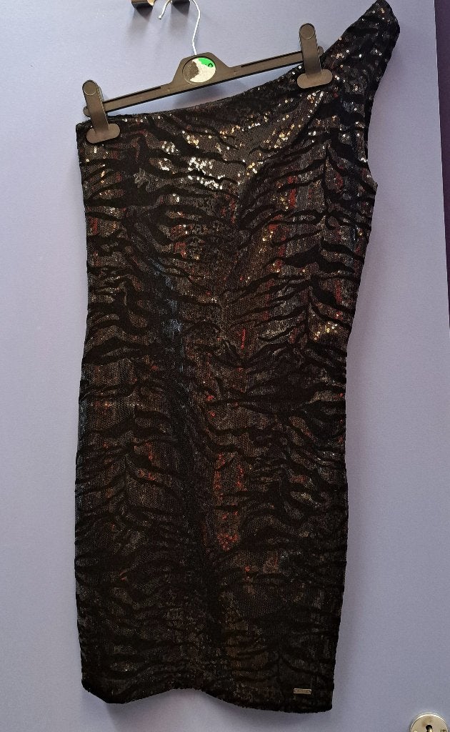 Guess One-Shoulder Sequin Dress zebra patroon 42 L 50339, Guess, ., Zwart, Ophalen of Verzenden