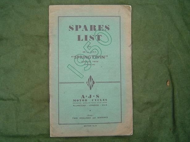 A.J.S. Spring twin model 20 1950 motorcycle parts list AJS, Motoren, Handleidingen en Instructieboekjes, Ophalen of Verzenden