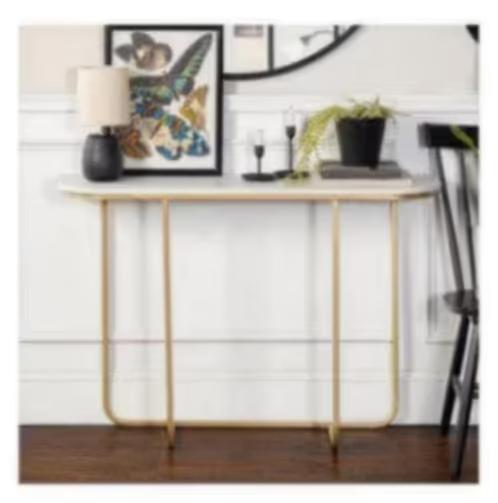NIEUW! “Walker Edison” sidetable ~112x30x76cm, goud, €37,99, 100 tot 150 cm, Nieuw, Ophalen of Verzenden, Glas
