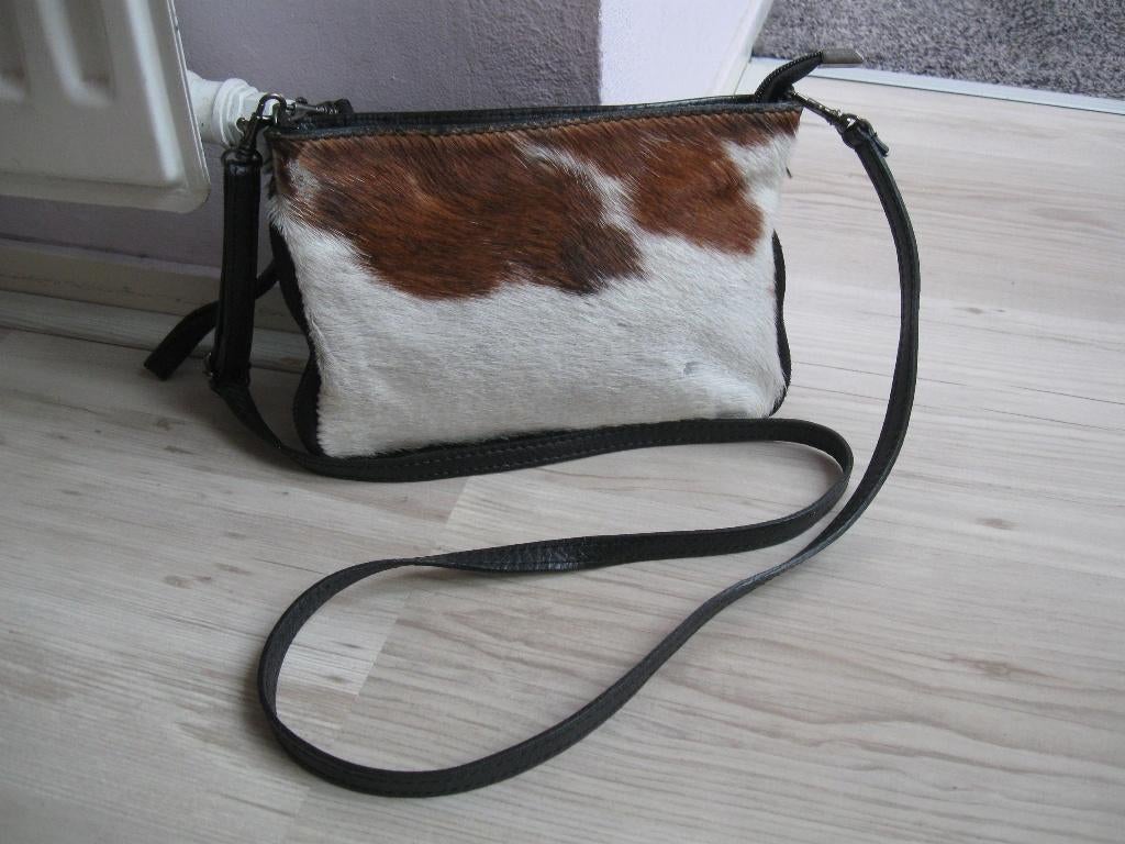 VERA PELLE leuk leren tasje met huid vacht als nieuw, Ophalen of Verzenden, Zo goed als nieuw, Overige kleuren, Schoudertasje