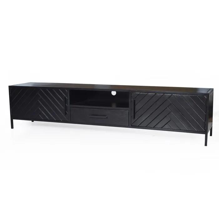 TV-meubel mangohout en staal zwart, Ophalen, Zo goed als nieuw, 25 tot 50 cm, Minder dan 100 cm