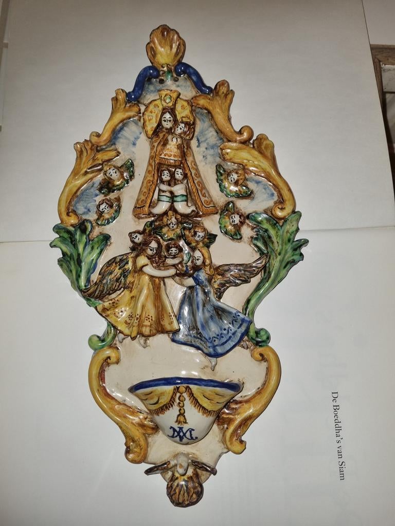 wijwatervat in Italiaanse majolica, Ariano Irpino, Ophalen of Verzenden