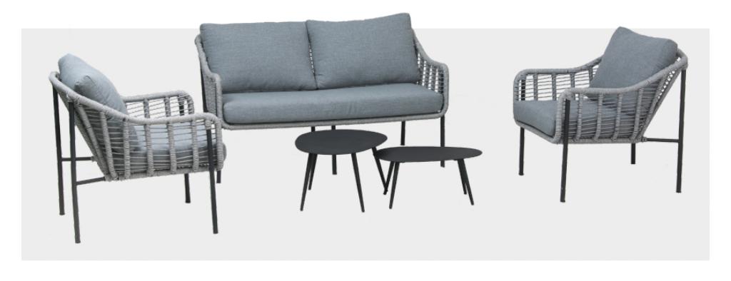 Loungeset Colton |  licht grijs rope, Ophalen, 4 zitplaatsen, Bank, Loungeset